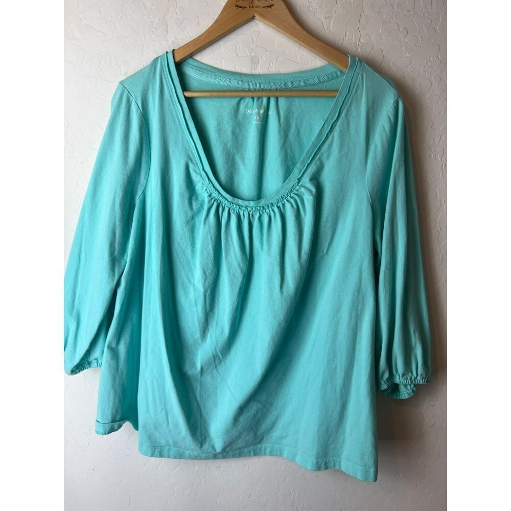 Fashion Bug 100% Cotton Turquoise Scoop Neck 3/4 Tee 1X